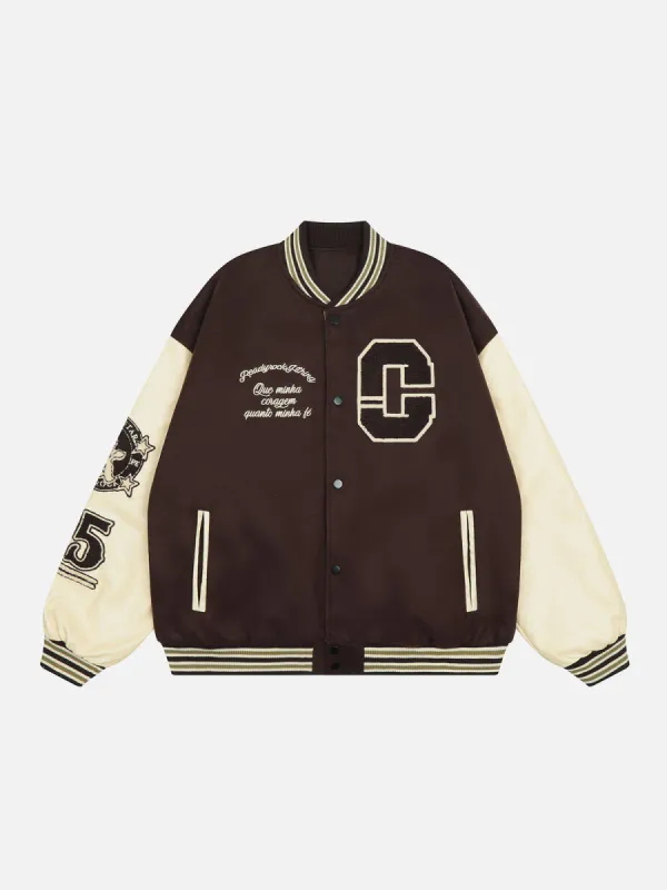 Letter Embroidery Varsity Jacket sold by Yugen Theory