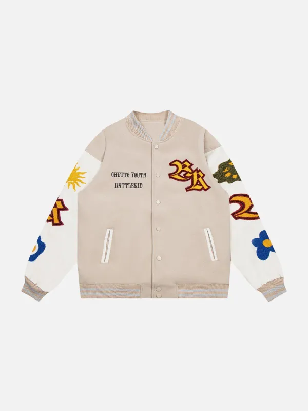 Sun Flowers Embroidery Varsity Jacket sold by Yugen Theory