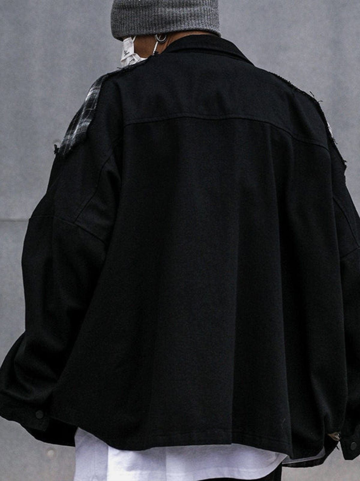 Plaid Patchwork Long Sleeve Shirt sold by Yugen Theory product image thumbnail 3