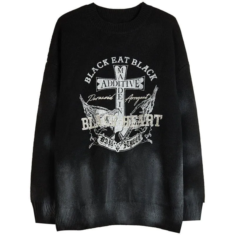 Distressed Knit Sweater Black Heart sold by Yugen Theory