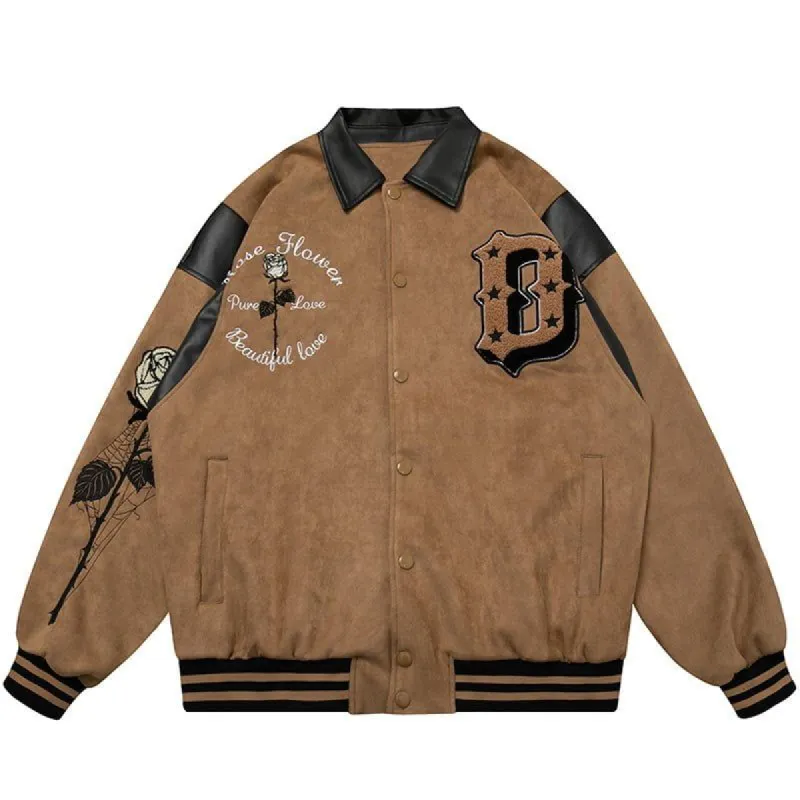 Suede Baseball Jacket Flocked Rose sold by Yugen Theory