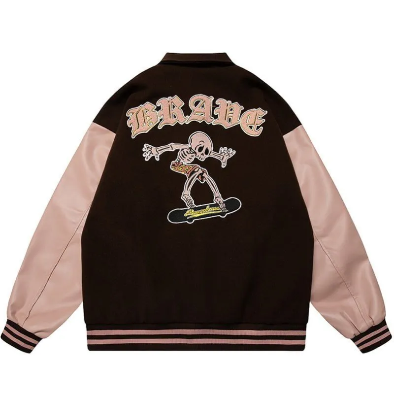 Street Style Varsity Jacket Skateboard Skeleton sold by Yugen Theory