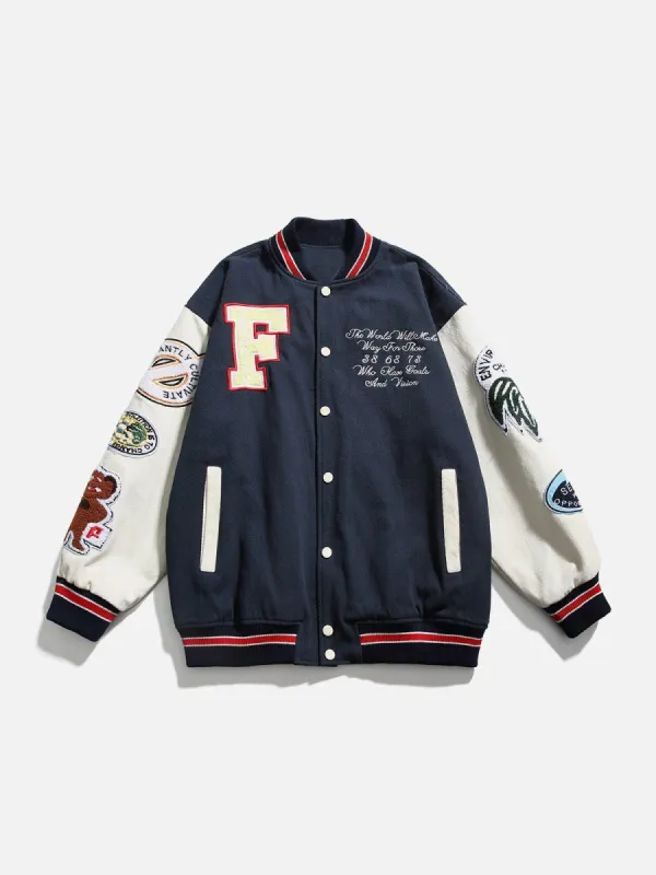 Patchwork Flocked Varsity Jackets sold by Yugen Theory