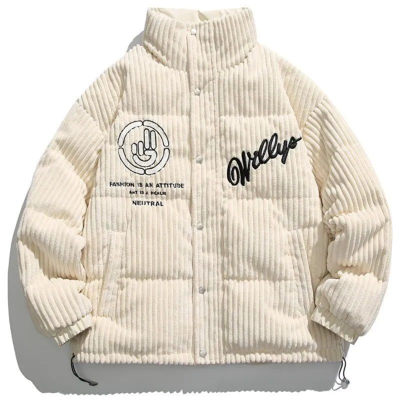 Corduroy Winter Coat Embroidery Hand sold by Yugen Theory