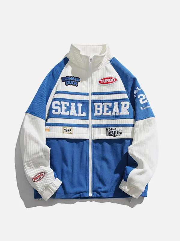 Tricolor Contrast Embroidery Varsity Jacket sold by Yugen Theory