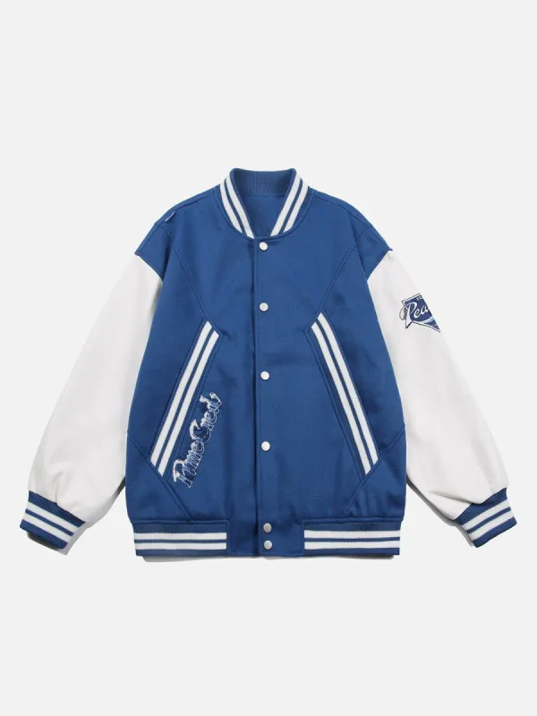 Flocked Letter Panel Varsity Jacket sold by Yugen Theory