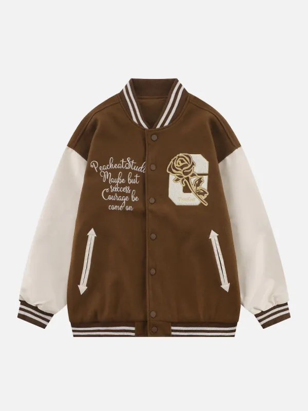 Rose Embroidery Varsity Jacket sold by Yugen Theory