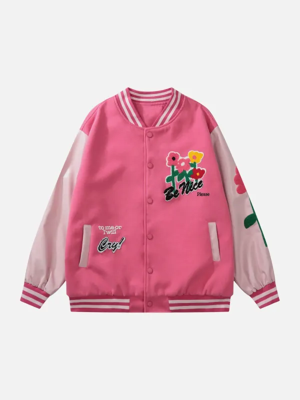 Colorful Floral Flocked Varsity Jacket sold by Yugen Theory