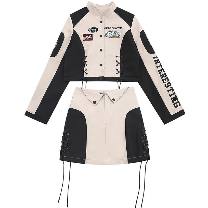Women Cropped Biker Jacket Set sold by Yugen Theory