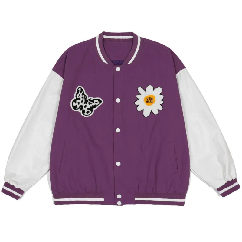 Spotted Butterfly Daisy Embroidery Varsity Jacket sold by Yugen Theory