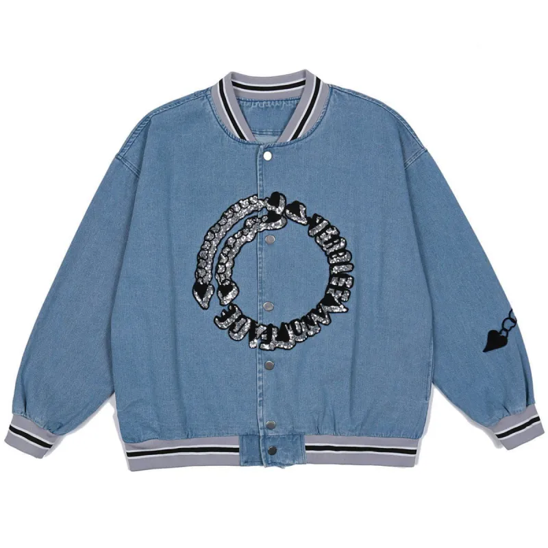 Vintage Heart Chain Embroidery Varsity Jacket sold by Yugen Theory