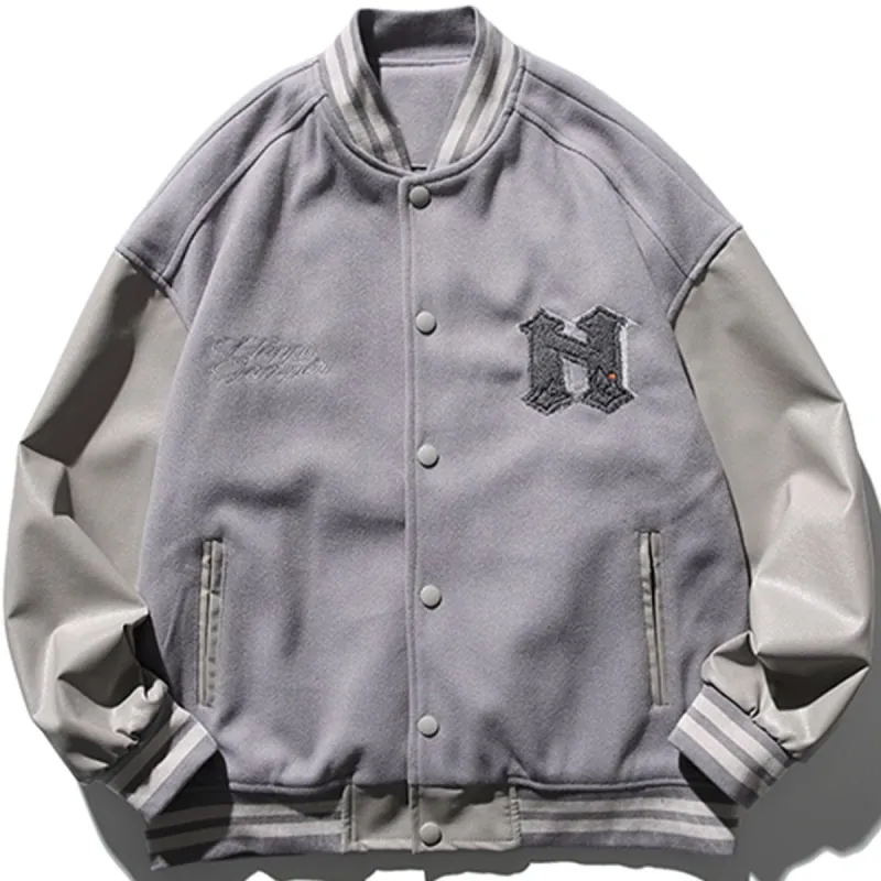Letter Flocking PU Stitching Varsity Jacket sold by Yugen Theory