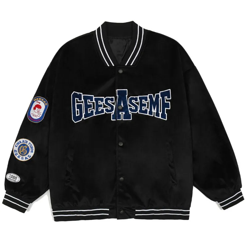 Vintage Cute Graphic Embroidery Varsity Jacket sold by Yugen Theory