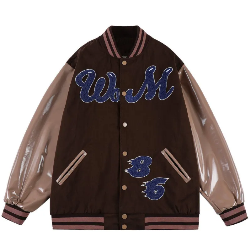 Towel Embroidery PU Sleeve Varsity Jacket sold by Yugen Theory