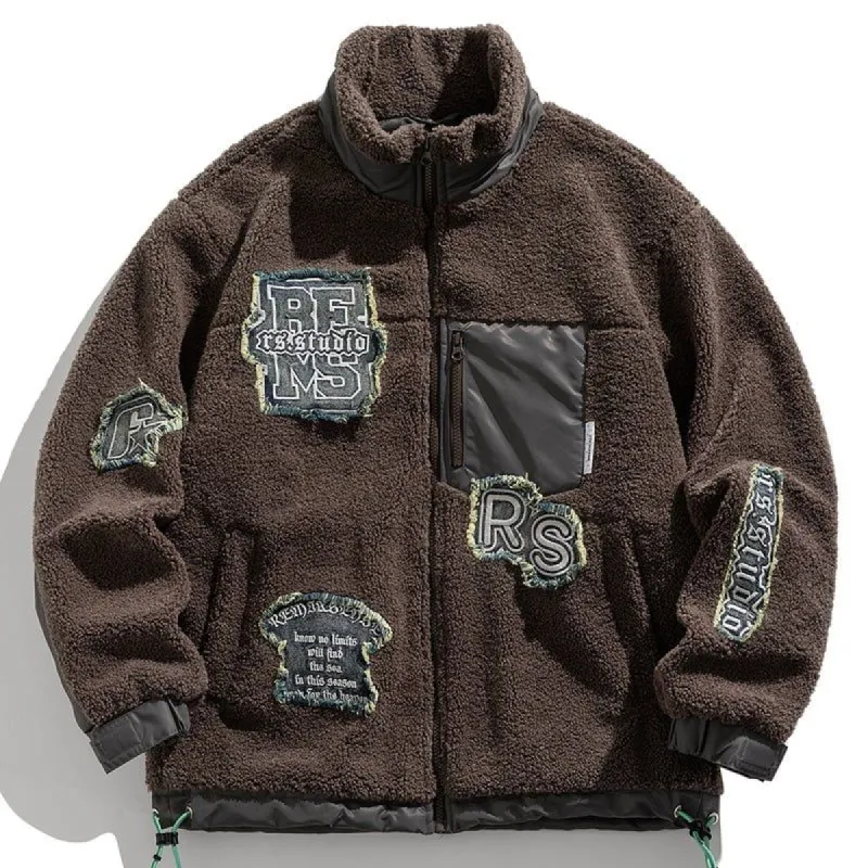 Retro Fleece Winter Coat Letter Patch sold by Yugen Theory