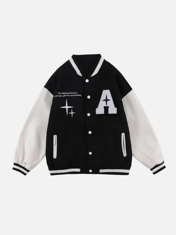Split Grid Heart Shape Print Varsity Jacket sold by Yugen Theory