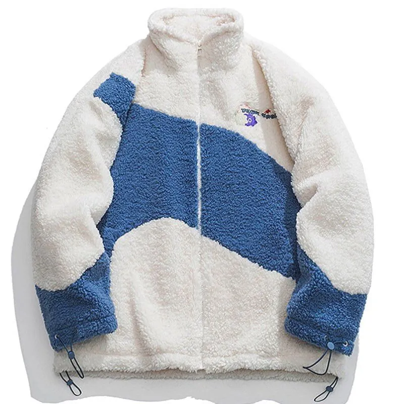 Sherpa Winter Coat Color Block Patchwork sold by Yugen Theory