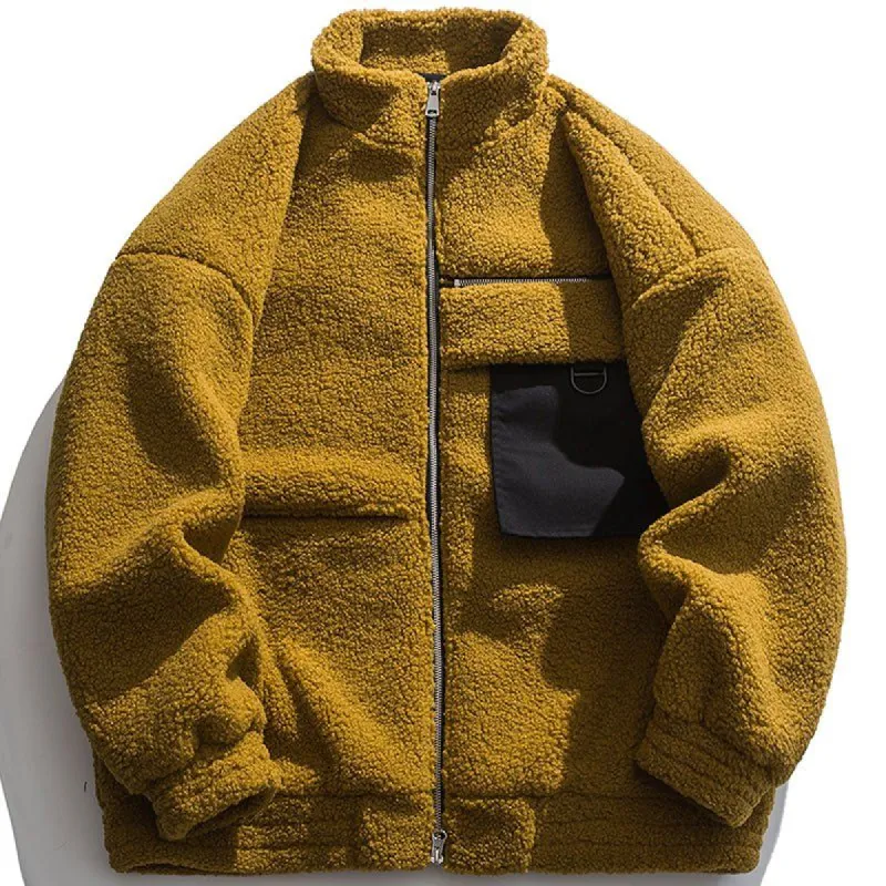 Lamb Wool Winter Coat Irregular Splicing sold by Yugen Theory