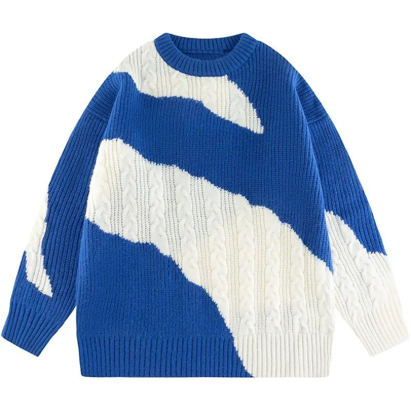 Cable Knit Sweater Color Block Patchwork sold by Yugen Theory