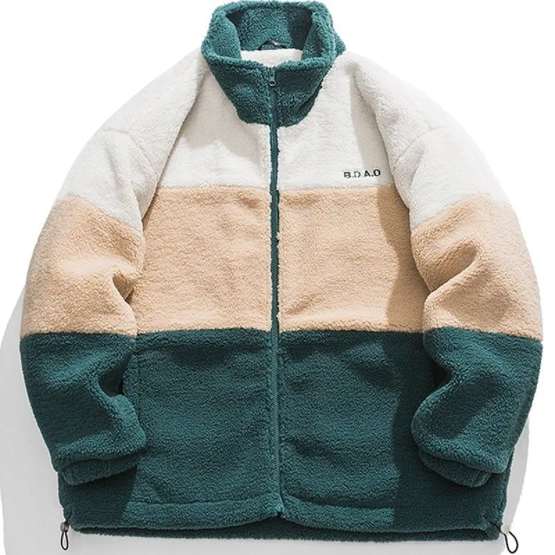Winter Sherpa Jacket Color Block Patchwork sold by Yugen Theory