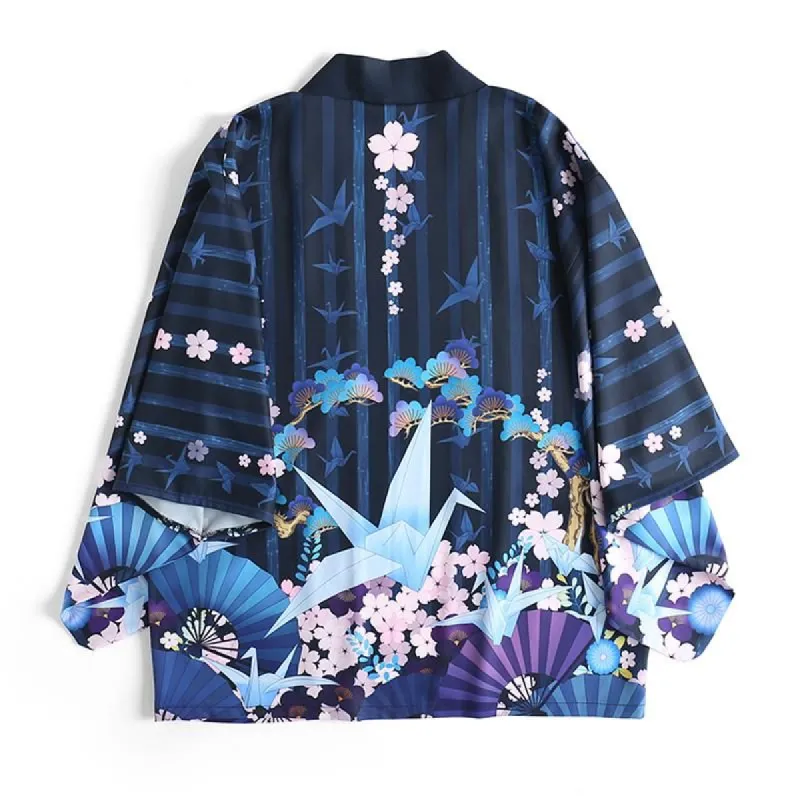 Paper Crane & Sakura Haori Kimono Cardigan sold by Yugen Theory