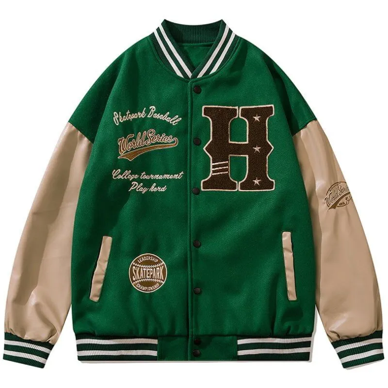 Street Style Baseball Jacket Embroidery H sold by Yugen Theory