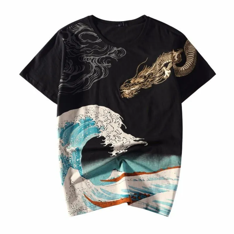 Dragon on Shoulder Embroidery Japanese T-Shirt sold by Yugen Theory