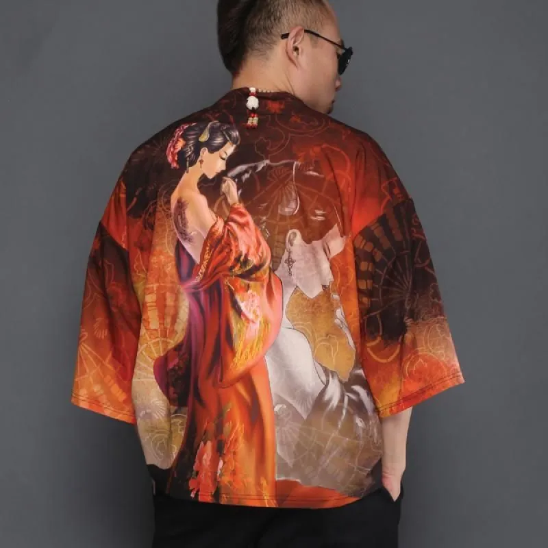 Red Geisha Kimono Cardigan Shirt sold by Yugen Theory