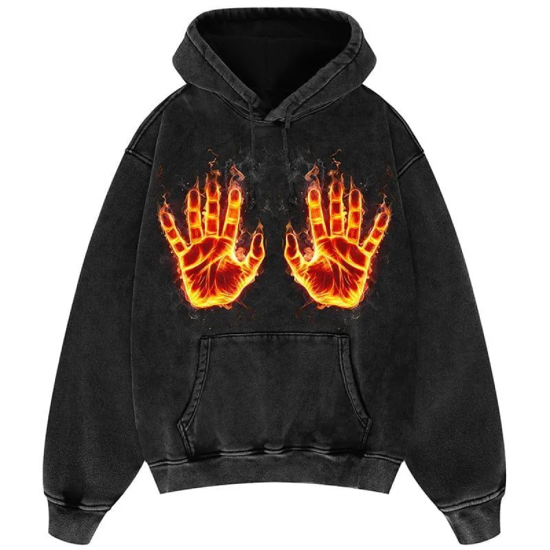 Fleece Washed Hoodie Flame Palm sold by Yugen Theory