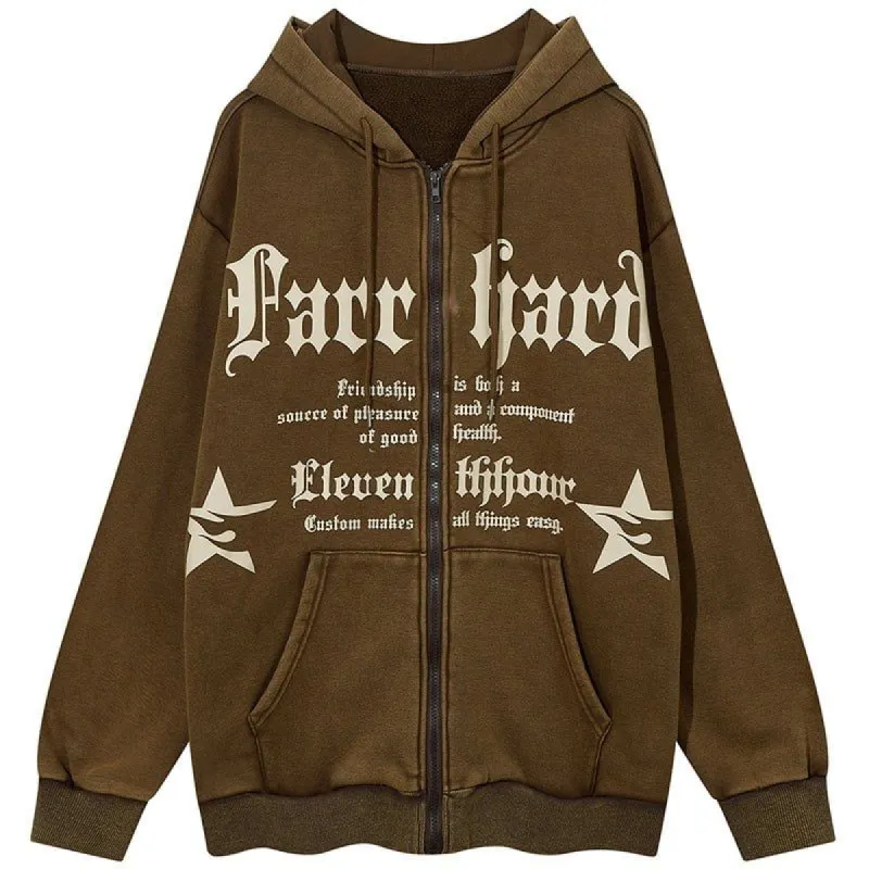 Fleece Zipper Hoodie Letter Print sold by Yugen Theory