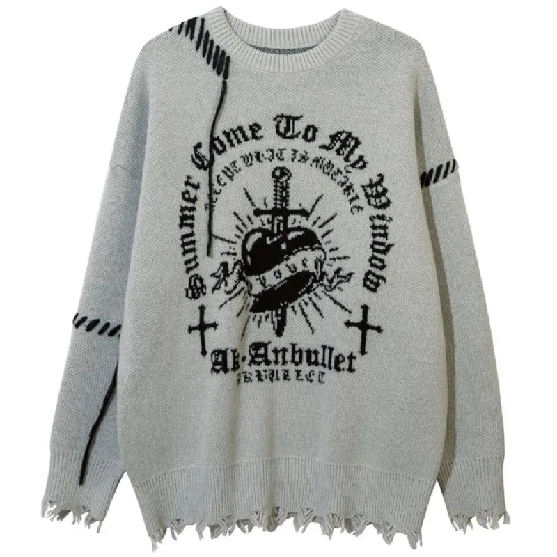 Distressed Knitted Sweater Cross sold by Yugen Theory