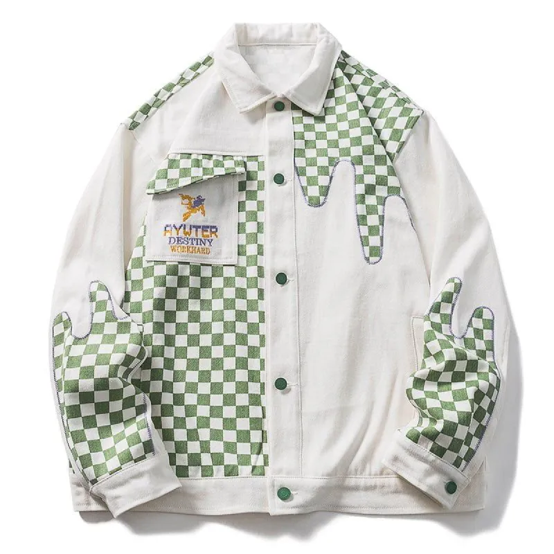 Denim Jacket Checkerboard Patchwork sold by Yugen Theory