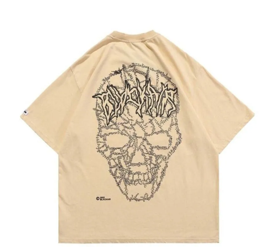 BLACK AIR Gothic Skull Print T-Shirt sold by Yugen Theory