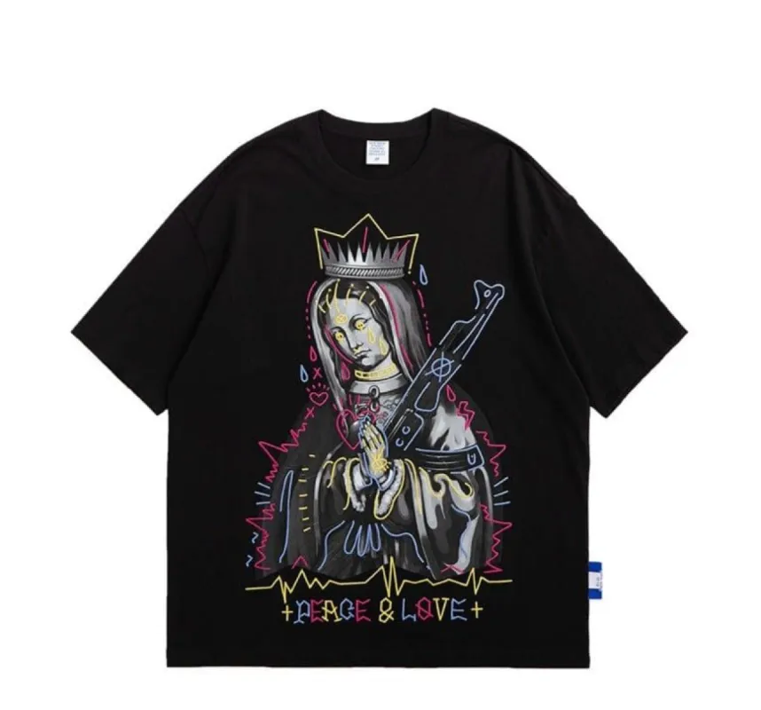 Peace and Love Embroidered Graffiti T-Shirt sold by Yugen Theory