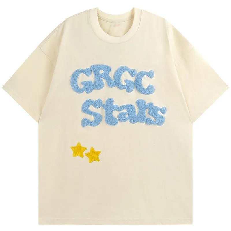 Casual T-shirt Embroidery Stars sold by Yugen Theory