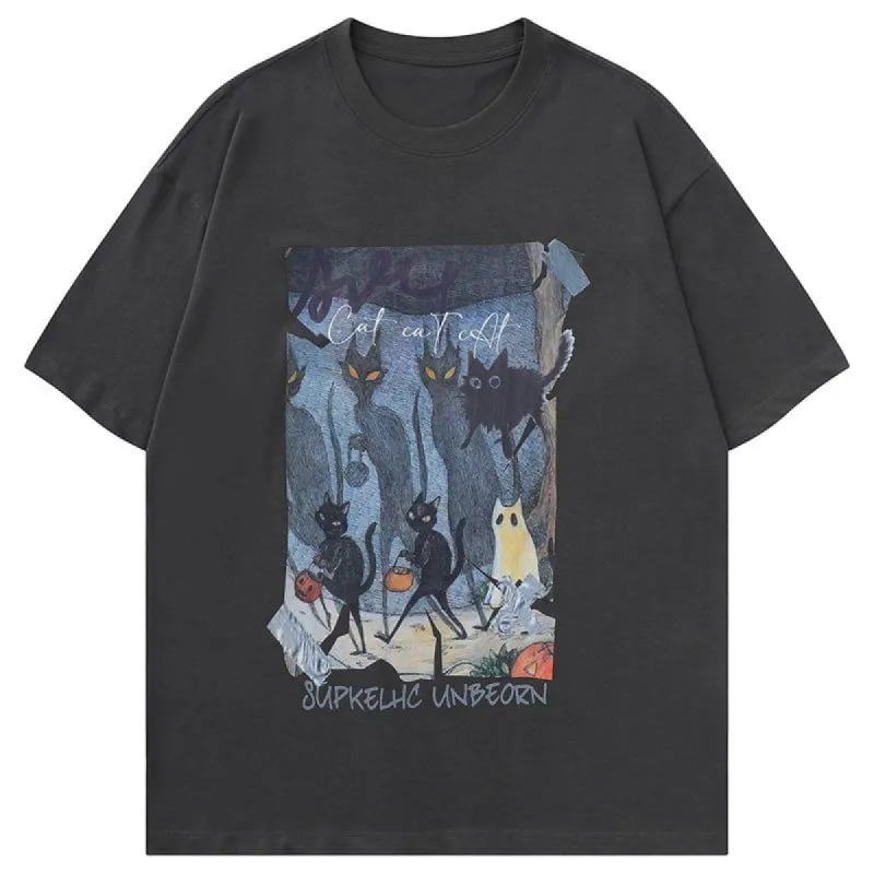 Graphic T-shirt Halloween Black Cat Travel sold by Yugen Theory
