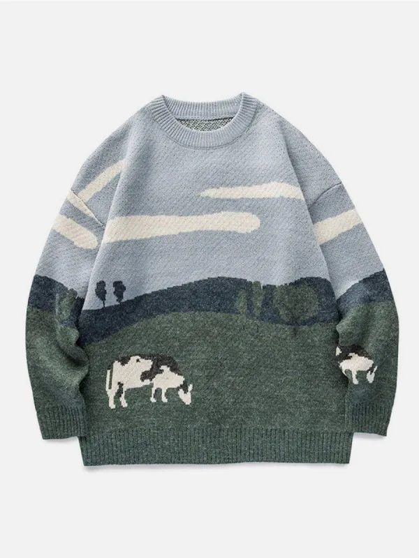 Vintage Prairie Cow Pattern Sweater sold by Yugen Theory