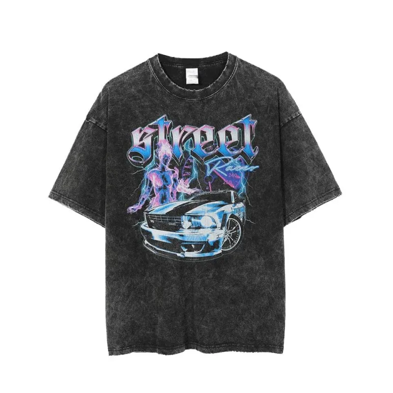 Street Racer Graphic Print Washed T-Shirt sold by Yugen Theory