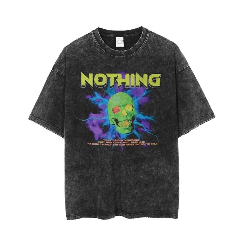 Nothing Skull Print Acid Washed T-Shirt sold by Yugen Theory