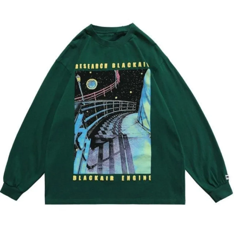 BLACK AIR Space Graphic Long Sleeve T-Shirt sold by Yugen Theory