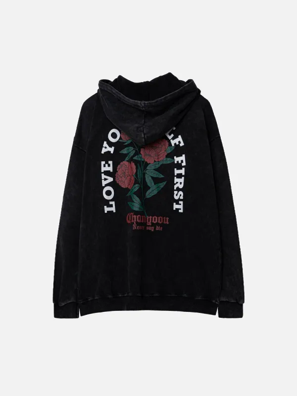 Retro Washed Rose Embroidery Hoodie sold by Yugen Theory