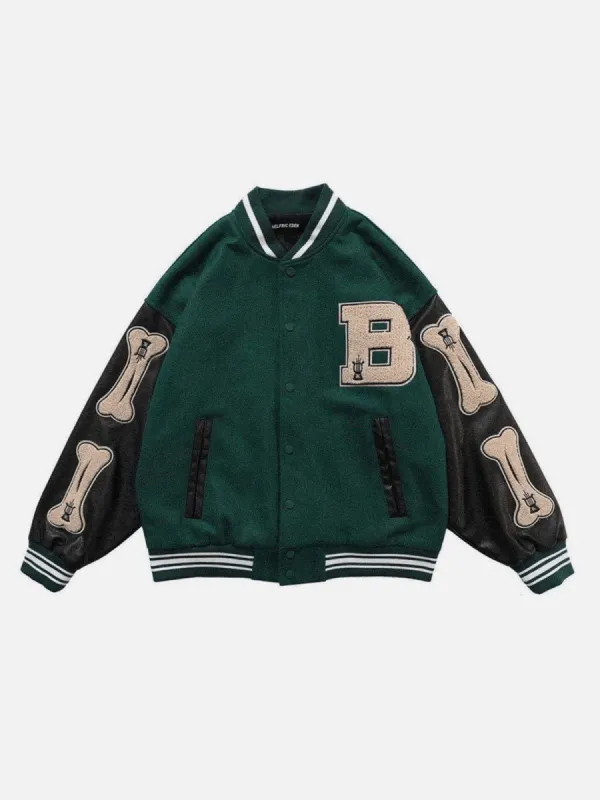 Vintage Bone PU Flocking Varsity Jacket sold by Yugen Theory