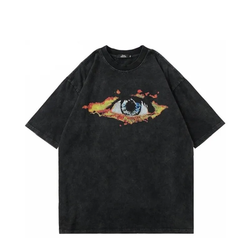 Fire Eye Graphic Print Washed Cotton T-Shirt sold by Yugen Theory