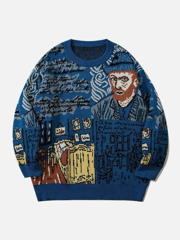 Van Gogh Oil Painting Knit Sweater sold by Yugen Theory