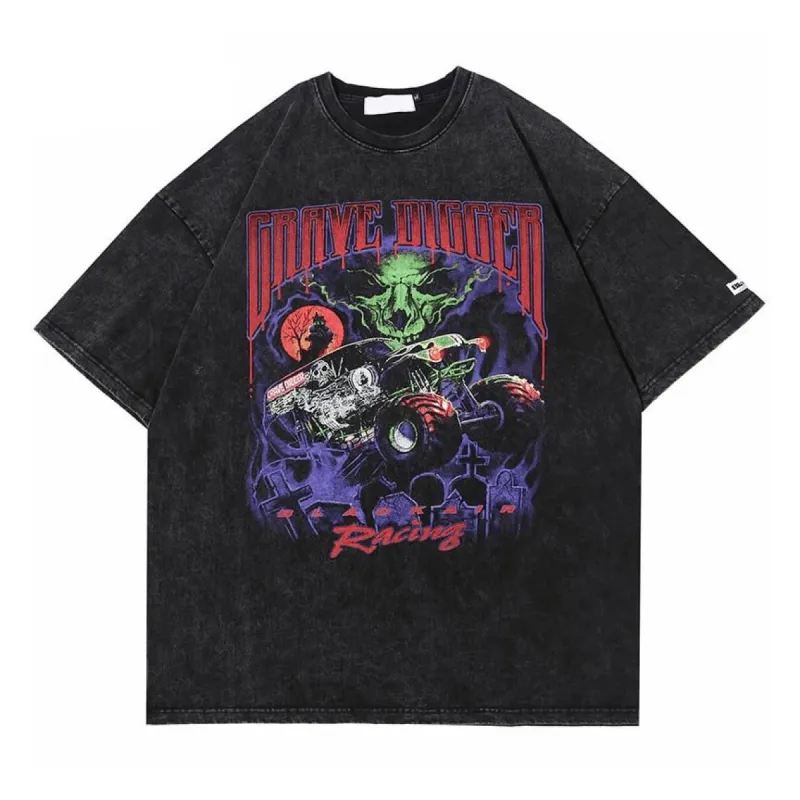 BLACK AIR Grave Digger Washed Cotton Jersey Graphic T-Shirt sold by Yugen Theory