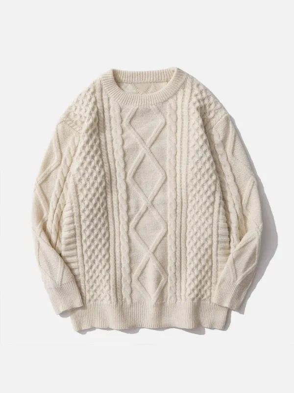 Solid Color Woven Pattern Knit Sweater sold by Yugen Theory