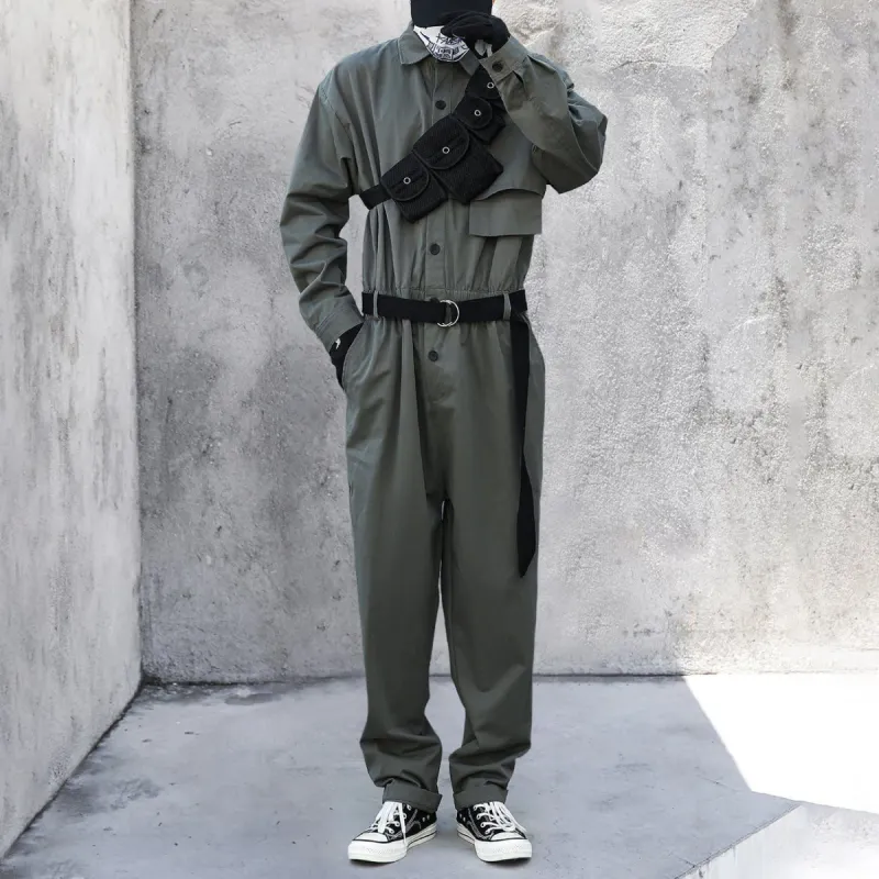 Dark Function Personalized Belt Buttons Cargo Jumpsuit sold by Yugen Theory