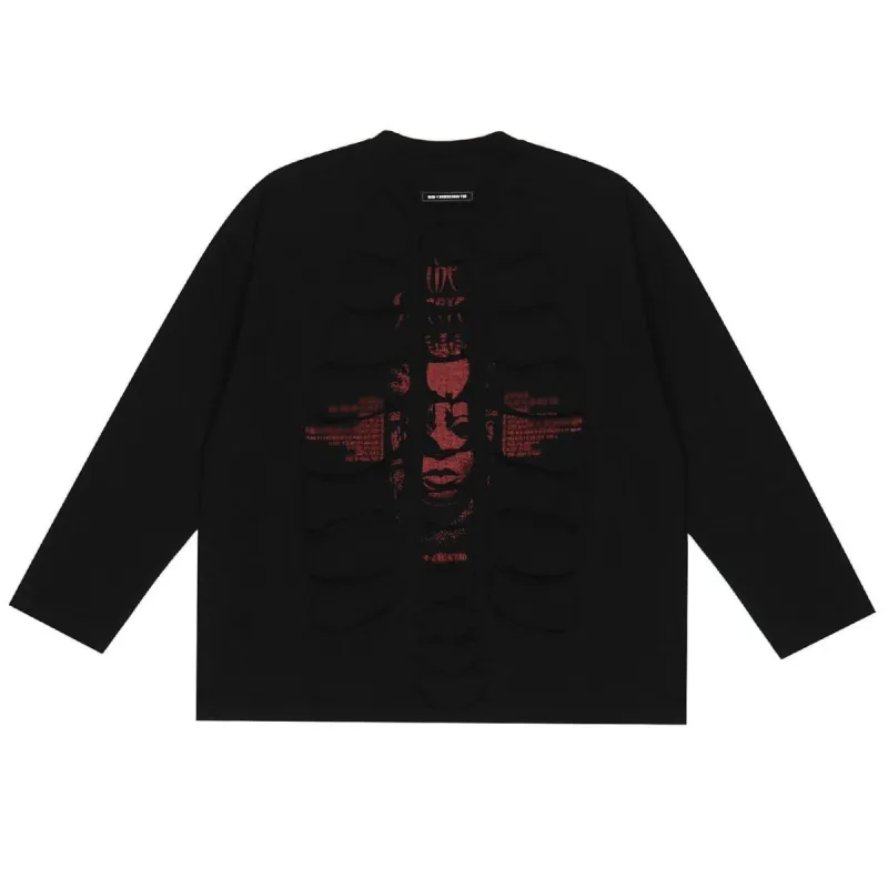 Dark Skull Human Face Print Oversized Sweatshirt sold by Yugen Theory