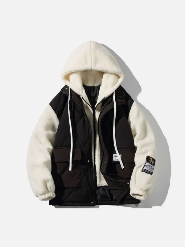 Lamb Wool Panel Hood Sherpa Coat sold by Yugen Theory
