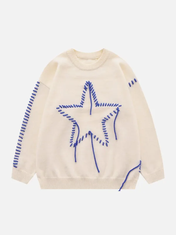 Star Contrast Color Seam Sweater sold by Yugen Theory
